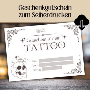 Plantilla PDF de vale de tatuaje | Regala un vale para un tatuaje | Haz un vale de tatuaje personalizable |  Descarga instantánea