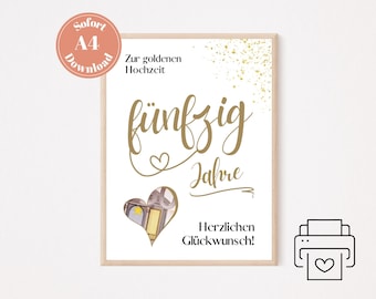 Geldgeschenk Goldene Hochzeit als druckbare Vorlage | Goldhochzeit Geschenk | Hochzeitsgeschenk Hochzeitsjubiläum | Sofortdownload