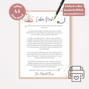 May include: A4 size printable letter with a sailboat illustration and the words "Lieber Noah" in handwritten script. The letter is personalized and includes a message of encouragement. The words "Sofort A4 Download" are in a pink circle.