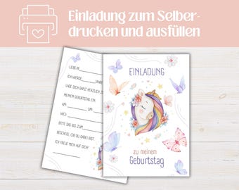 Unicorn Birthday Party Invitation Card (Printable PDF Download) | Unicorn Birthday Invitation | Girls' Birthday Party Invitation