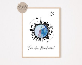Creative cash gift vacation fund world trip | travel fund wedding, honeymoon | world trip gift idea