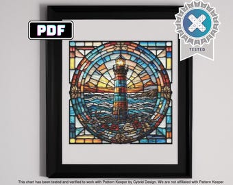 Stained Glass Lighthouse Counted Cross Stitch Pattern ** Digital ...