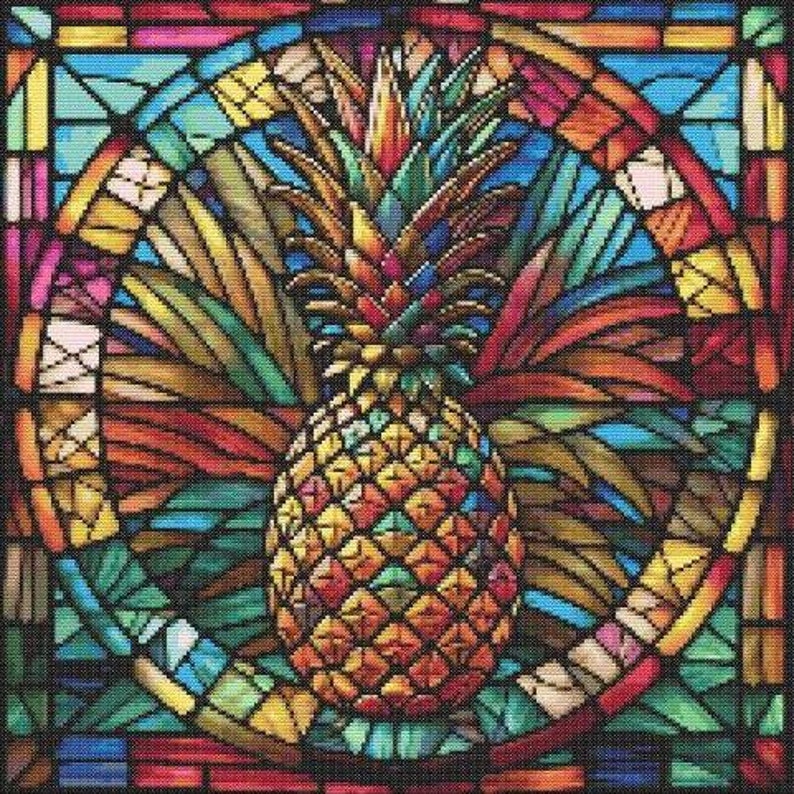 Stained Glass Pineapple Cross Stitch Pattern Tropical Fruit Etsy