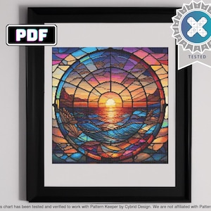 Stained Glass Sunset Cross Stitch Pattern