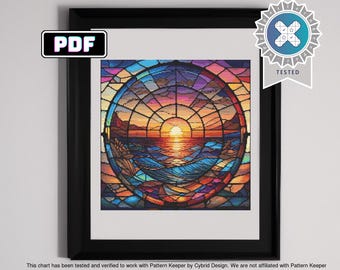 Stained Glass Sunset Cross Stitch Pattern