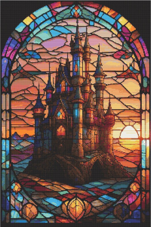 Stained Glass Castle Cross Stitch Pattern | DIY Home Decor | Instant ...