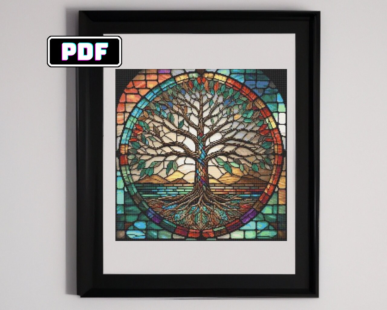 Tree of Life Cross Stitch Pattern Stained Glass Style DIY Craft Design ...