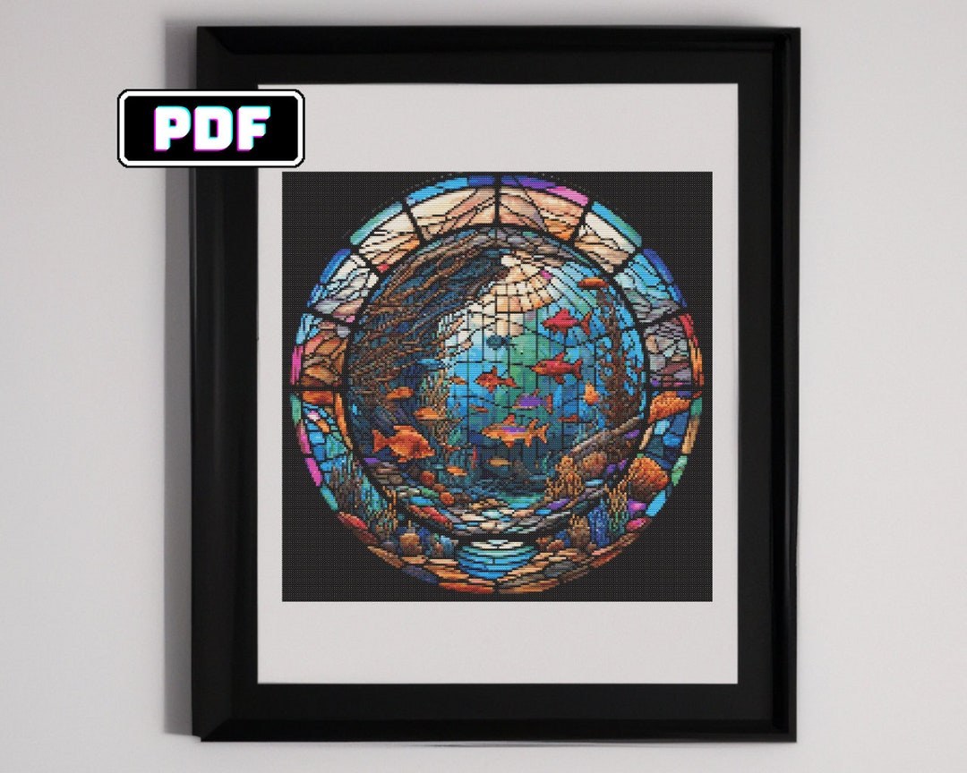 Stained Glass Aquarium Cross Stitch Pattern DIY Underwater Etsy