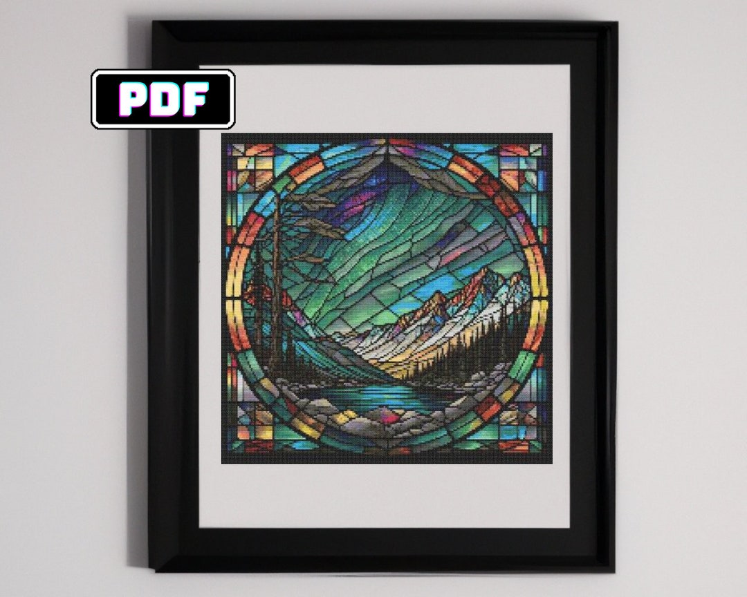 Stained Glass Aurora Borealis Cross Stitch DIY Nordic Sky Embroidery