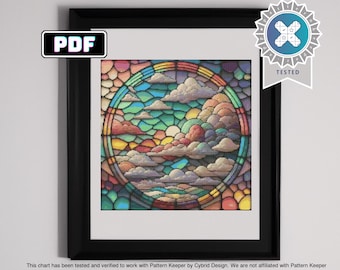 Stained Glass Pastel Rainbow Cloudscape Cross Stitch Pattern