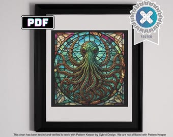 Cthulhu Stained Glass Cross Stitch Pattern - Instant Download - Lovecraftian Home Decor - DIY Needlework