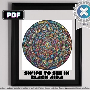Padrão de ponto cruz de vitral de mandala cósmica - Design de bordado DIY celestial