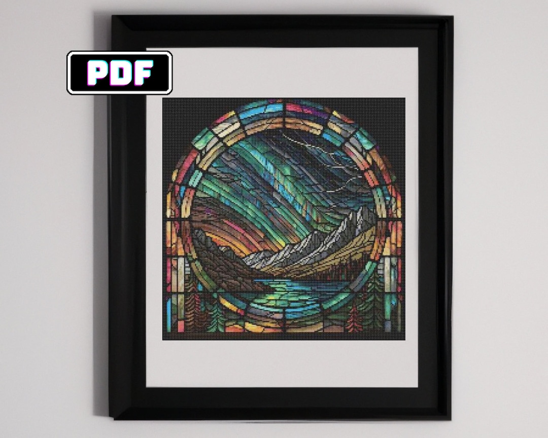 Stained Glass Aurora Borealis Cross Stitch Pattern DIY Nordic Night Sky