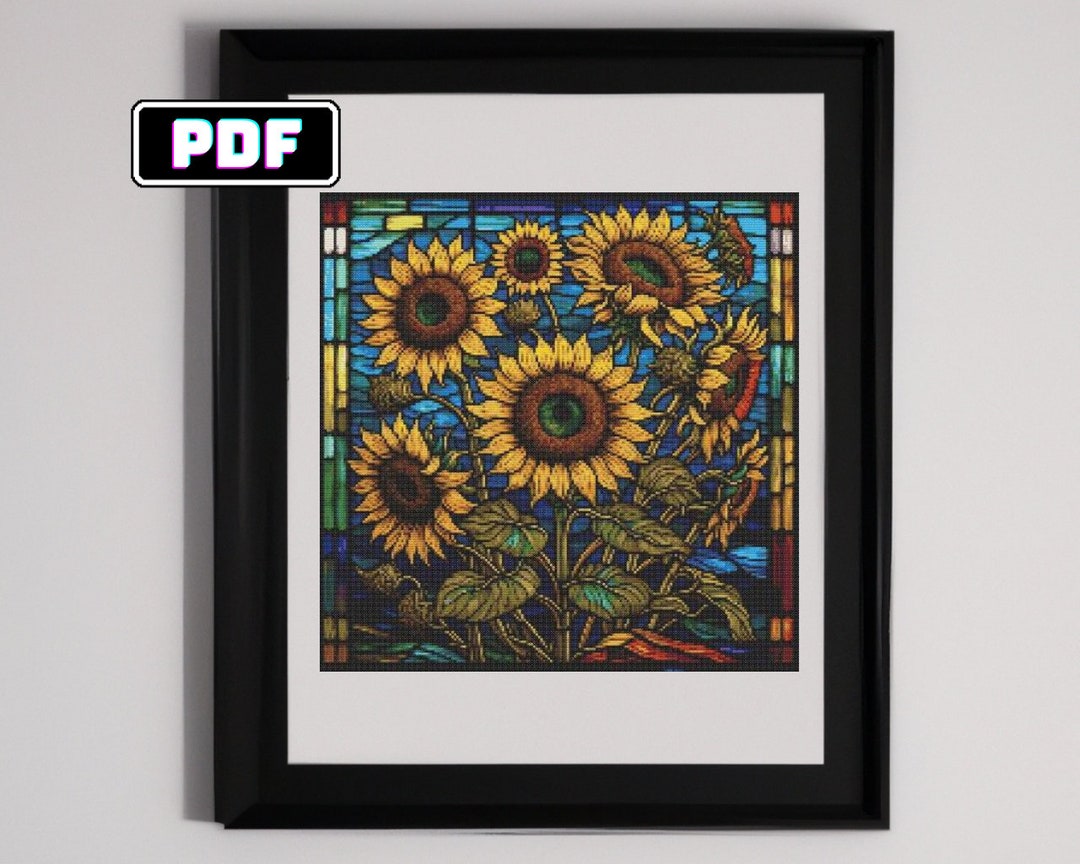 Vincent Van Gogh Sunflowers Cross Stitch Pattern Stained Etsy