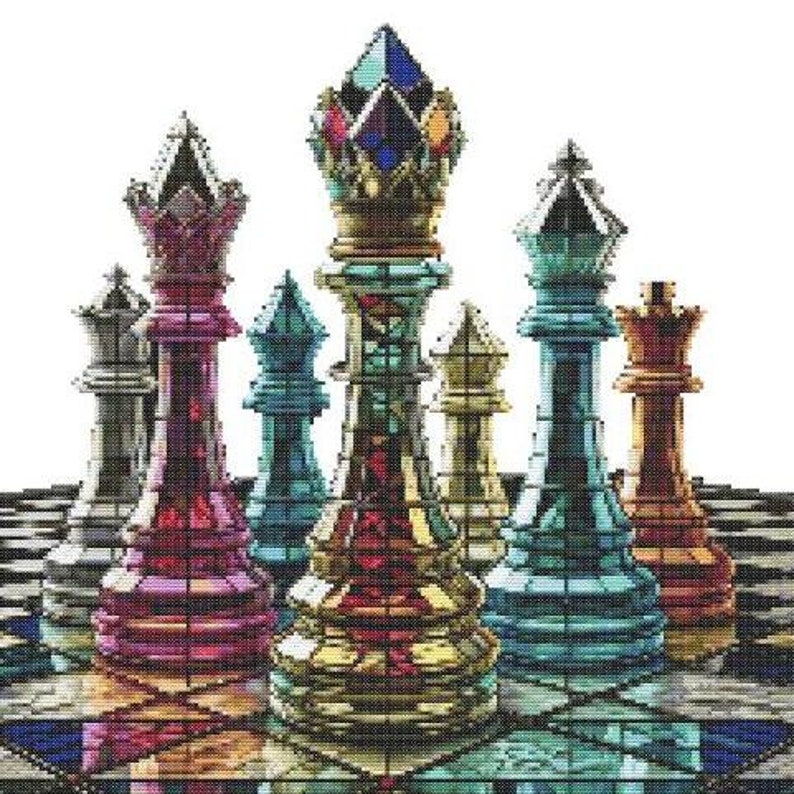 Stained Glass Chess Pieces Cross Stitch Pattern - Etsy