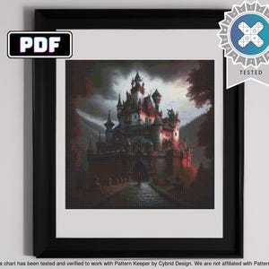 Haunted Dracula&#39;s Castle Cross Stitch Pattern | Halloween Embroidery Design