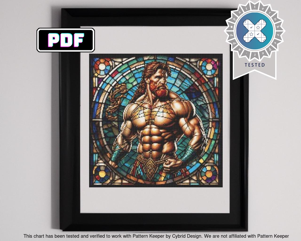 Hercules Stained Glass Cross Stitch Pattern