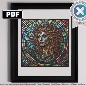 Medusa Stained Glass Cross Stitch Pattern - Mythical Serpent, DIY Needlework, Instant Download