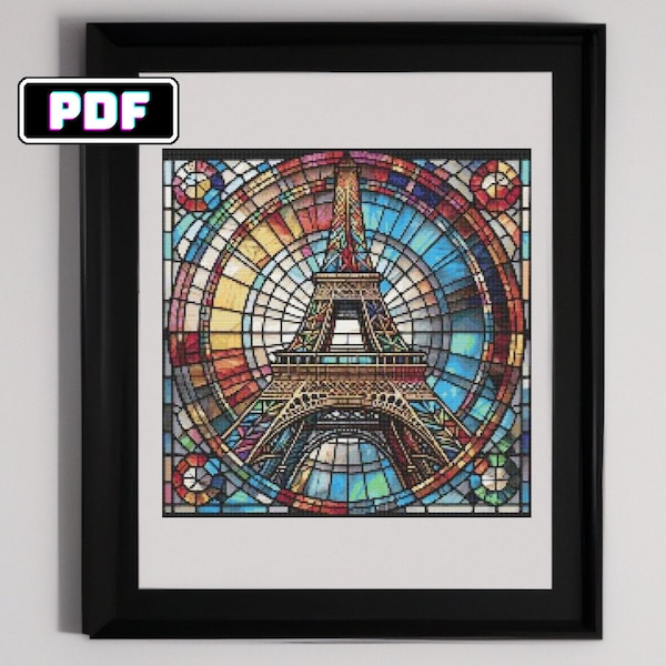 Stained Glass Eiffel Tower Cross Stitch Pattern | DIY Parisian Art