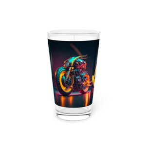 Pint Glass, 16oz motorcycle modern neon