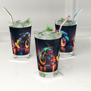 Pint Glass, 16oz motorcycle modern neon