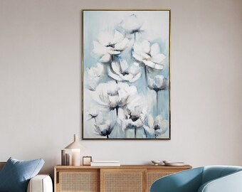 Regalo de mamá, pintura de flores original, obras de arte acrílicas enmarcadas, regalo del día de la madre, decoración floral del hogar, regalos del día de la madre de la hija