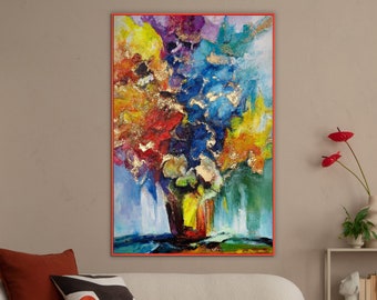 Regalo per la mamma, dipinto floreale dipinto a mano "bouquet di sole", arte floreale acrilica colorata, regalo per la festa della mamma, arte floreale acrilica per la mamma