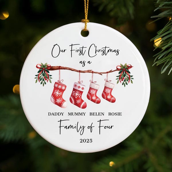 Decorazione personalizzata per il primo Natale in famiglia di 4 persone, decorazione per l'albero di Natale del primo bambino, decorazione per il primo Natale 2025