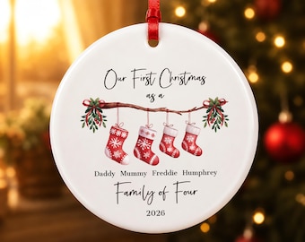 Personalised First Christmas as a Family of 4 Ornament, Baby First Christmas Tree Ornament, 1st Xmas Ornament 2026