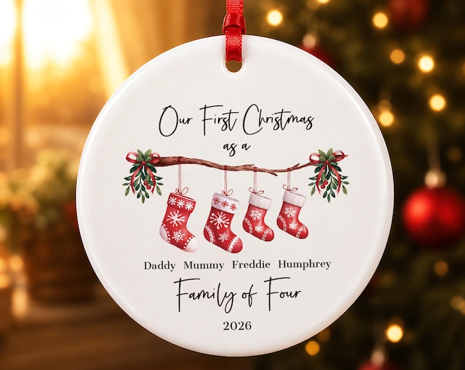 Personalised First Christmas as a Family of 4 Ornament, Baby First Christmas Tree Ornament, 1st Xmas Ornament 2026