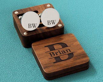 Personalisierte Manschettenknöpfe Groomsmen Geschenke, Metall Manschettenknöpfe mit Holzbox, benutzerdefinierte Hochzeit Tag Manschettenknöpfe Geschenk, Geschenk für Ehemann