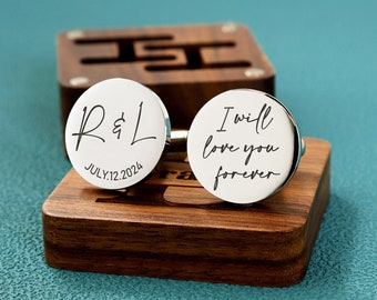 Custom cufflinks - Engraved Box Optional, personalized Wedding Day Cuff links for Groom groomsmen, Wood Anniversary Gift, Gift for Husband