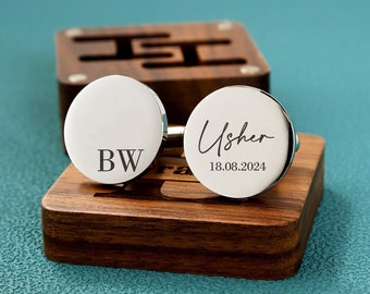 Regalo de gemelos de padrinos de boda personalizados, caja grabada opcional, gemelos personalizados del día de la boda para los novios acomodadores hombre padrino, regalo para el marido