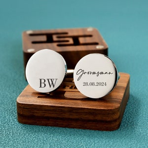 Custom Groomsmen Gift, Engraved Box Optional, Personalized Wedding Day Cuff links for Grooms men, Gift For Husband, Bachelor Party Gift image 1