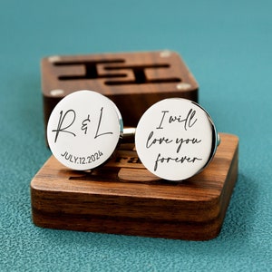 Custom cufflinks - Engraved Box Optional, personalized Wedding Day Cuff links for Groom groomsmen, Wood Anniversary Gift, Gift for Husband