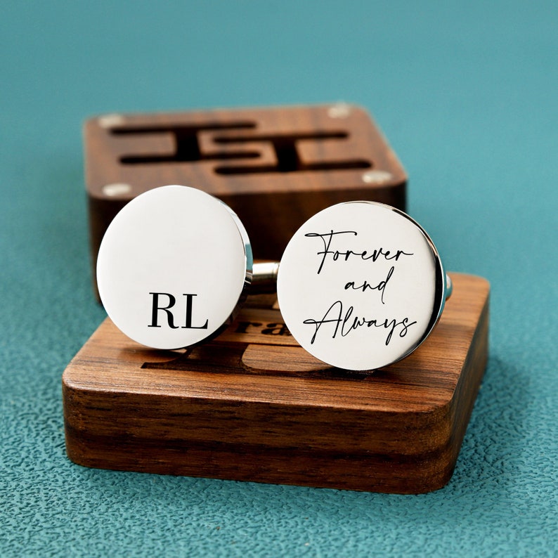 Personalized Cufflinks, Custom Cufflinks for Groom Cufflink, Wedding Day Gift, Groomsman Gifts, Father's Day gift, Anniversary Gift for Men Round Silver -20mm