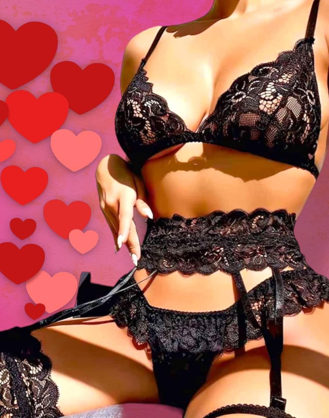 Black Lace Bra and Garter Panty