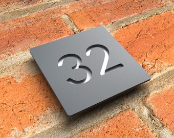 Modern floating house number sign, Custom matt black acrylic house numbers, Bespoke house address numbers plaque - Hollow Design