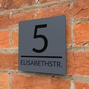 Laser Cut House Signs Numbers Matt Grey Acrylic Plaque With Gloss Black Backplate - Personalised