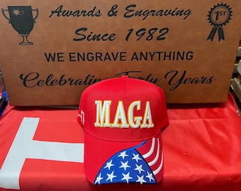 MAGA Trump hat embroidered 45-47 with flag on bill
