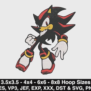 Shadow the Hedgehog Embroidery Design, Shadow Sonic Embroidery, Sonic Embroidery, Sonic the Hedgehog,4 Sizes,Pes,Vp3,Jef,Exp,Xxx,Dst,Svg,Png