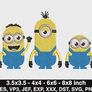 Minion Triple Embroidery Design - Minion Embroidery - 4 sizes - Pes, Vp3, Jef, Exp, Xxx, Dst, Svg, Png - Commercial Use - Instant Download