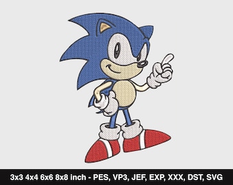 Sonic Embroidery Design - Hedgehog Embroidery -  3x3 4x4 6x6 8x8 sizes -Pes, Vp3, Jef, Exp, Xxx, Dst, Svg -Commercial  Use -Instant Download
