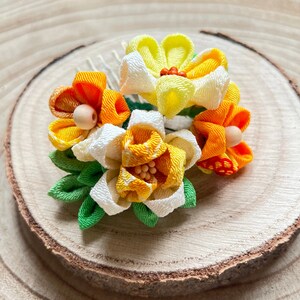 Japanese Flower Hair Clip Traditional Fabric Flowers, Tsumami Kanzashi, Handmade Cosplay Gift for her, Gift for girl, Flower Comb
