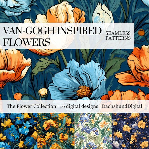 Vincent Van Gogh Inspired Flowers Seamless Patterns | Papers | Digital Download | High Quality Prints | Artisit