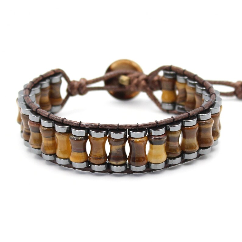 Oval Cut Tiger Eye and Hematite Natural stone style bracelet, tiger eye bracelet, gift for lover, bracelet for men, bracelet for women image 3