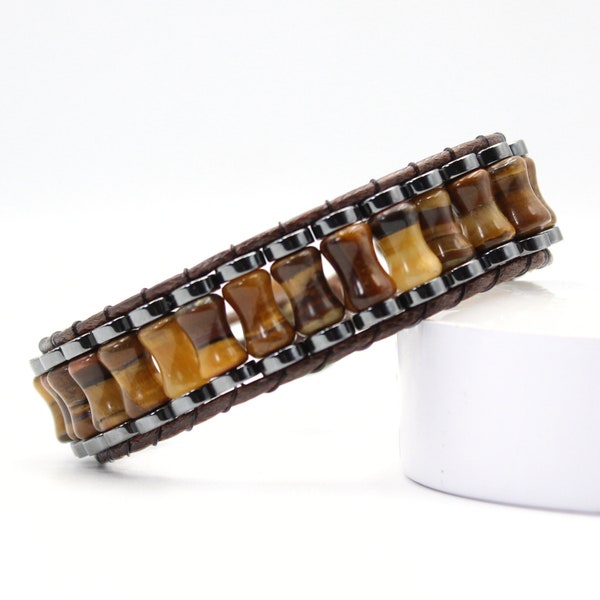 Pulsera estilo piedra natural Ojo de Tigre de Corte Ovalado y Hematita, pulsera ojo de tigre, regalo para amante, pulsera para hombre, pulsera para mujer