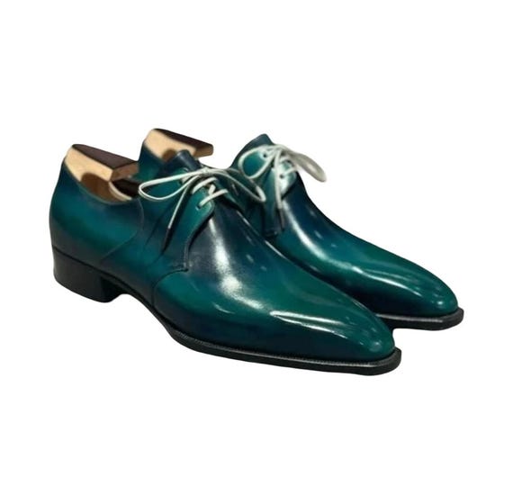 green dress navy shoes Handmade Leather Derby Shoes, Lace up Formal global-fabrication-Viscose