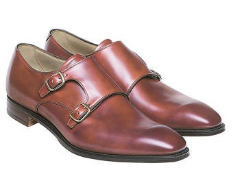 Handmade Brown Genuine Leather Double Monk Strap Office Dress Formal Shoes For Men