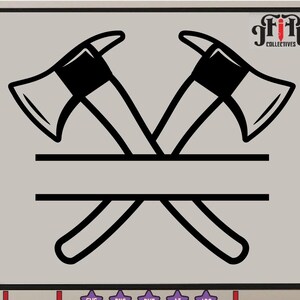 May include: Black and white silhouette of two crossed axes with a blank space for text in the center. The text "File" and "Collectives" are in the upper right corner of the image. The text "SVG PNG DXF AI JPG" is below the image. The text "This file is digital and does not come in any physical form." is below the text "SVG PNG DXF AI JPG". The text "INSTANT DOWNLOAD" is below the text "This file is digital and does not come in any physical form."